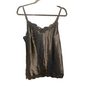 Lu's Chic Women's Satin Pajama Cami Top Silky Lace Nightwear Lingerie Sz L Black